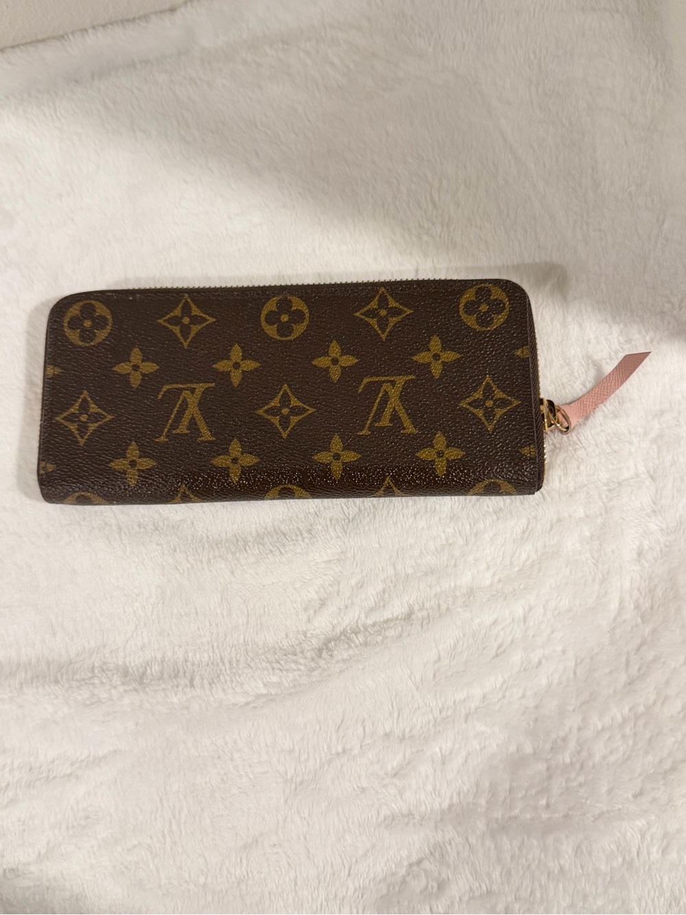 Louis Vuitton Monogram Zip-Around Wallet in Brown with Pink Zipper Pull